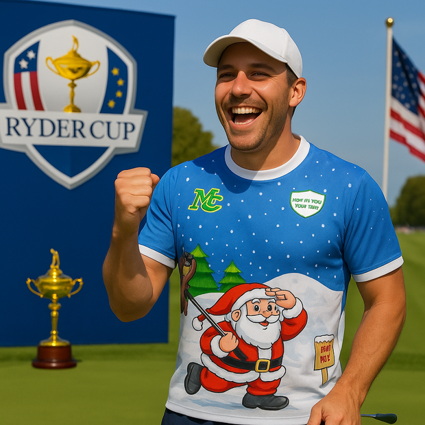Pre order- Golf Christmas Jersey- North Pole Golf Club- Blue- Santa & Rudolf