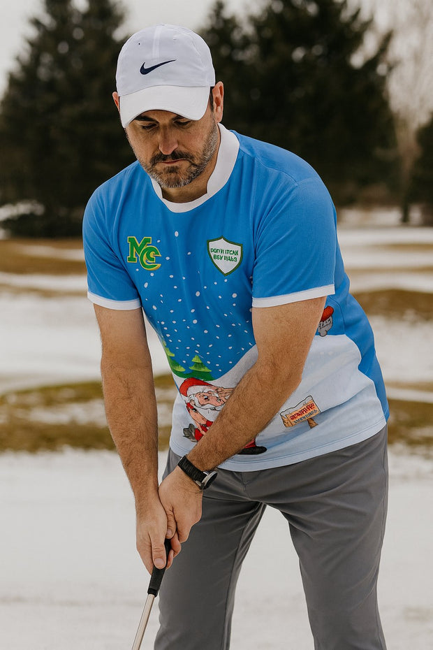 Pre order- Golf Christmas Jersey- North Pole Golf Club- Blue- Santa & Rudolf